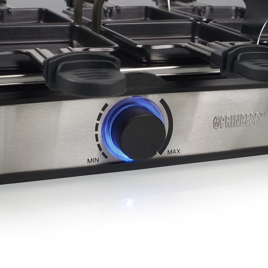 Princess Gourmet-Set 162645 – Raclette für 8 Personen – Einstellbarer Thermostat – 1400 W – 2 Meter langes Kabel – Wendbare Bratplatte – 8 Pfännchen – Edelstahl