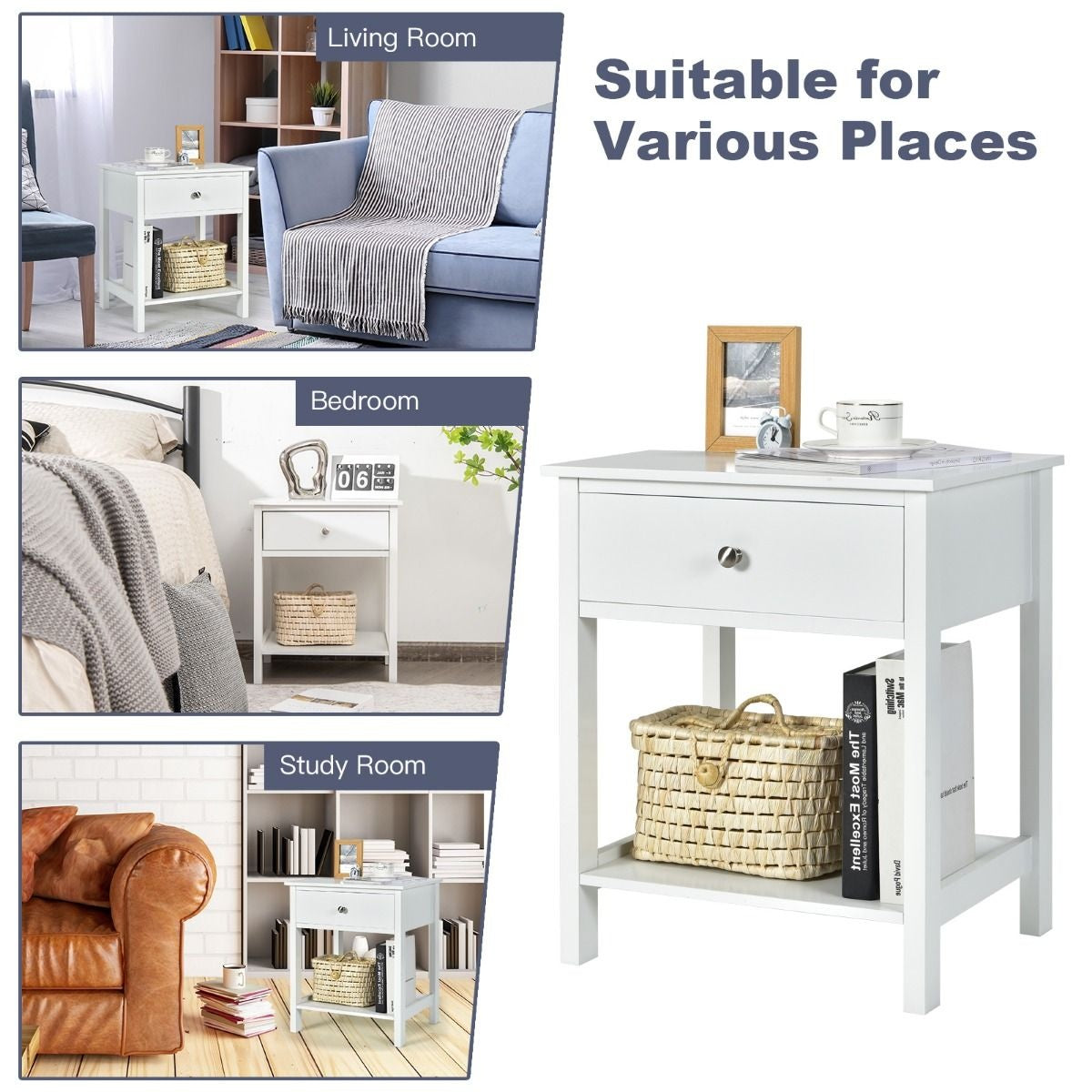 Coast Nachttisch 2-stufiges Nacht-Sideboard moderner Nachttisch mit Schublade weiß