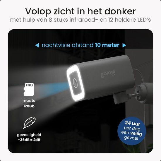 Gologi - Premium Sicherheitskamera - mit Nachtsicht - Überwachungskamera - 4MP - IP Kamera - Ton- und Bewegungserkennung - Mit Kabel - Mit Wifi und App - Weiß