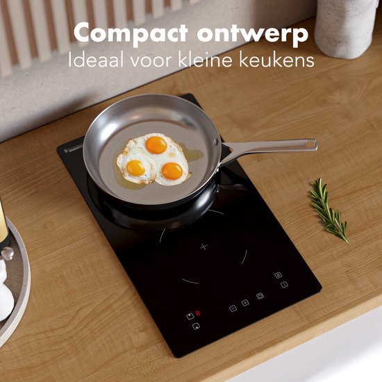 KitchenBrothers Induktionskochfeld - Eingebautes Induktionskochfeld - 30 cm - 2 Zonen - 1 Phase - bis zu 3300W - Schwarz