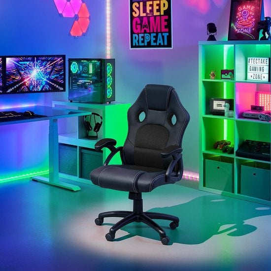 tectake - Bürostuhl Gaming Stuhl - Luxus Schreibtischstuhl Bürostuhl - Rennstuhl Schreibtischstuhl Gaming Stuhl Tyson - schwarz