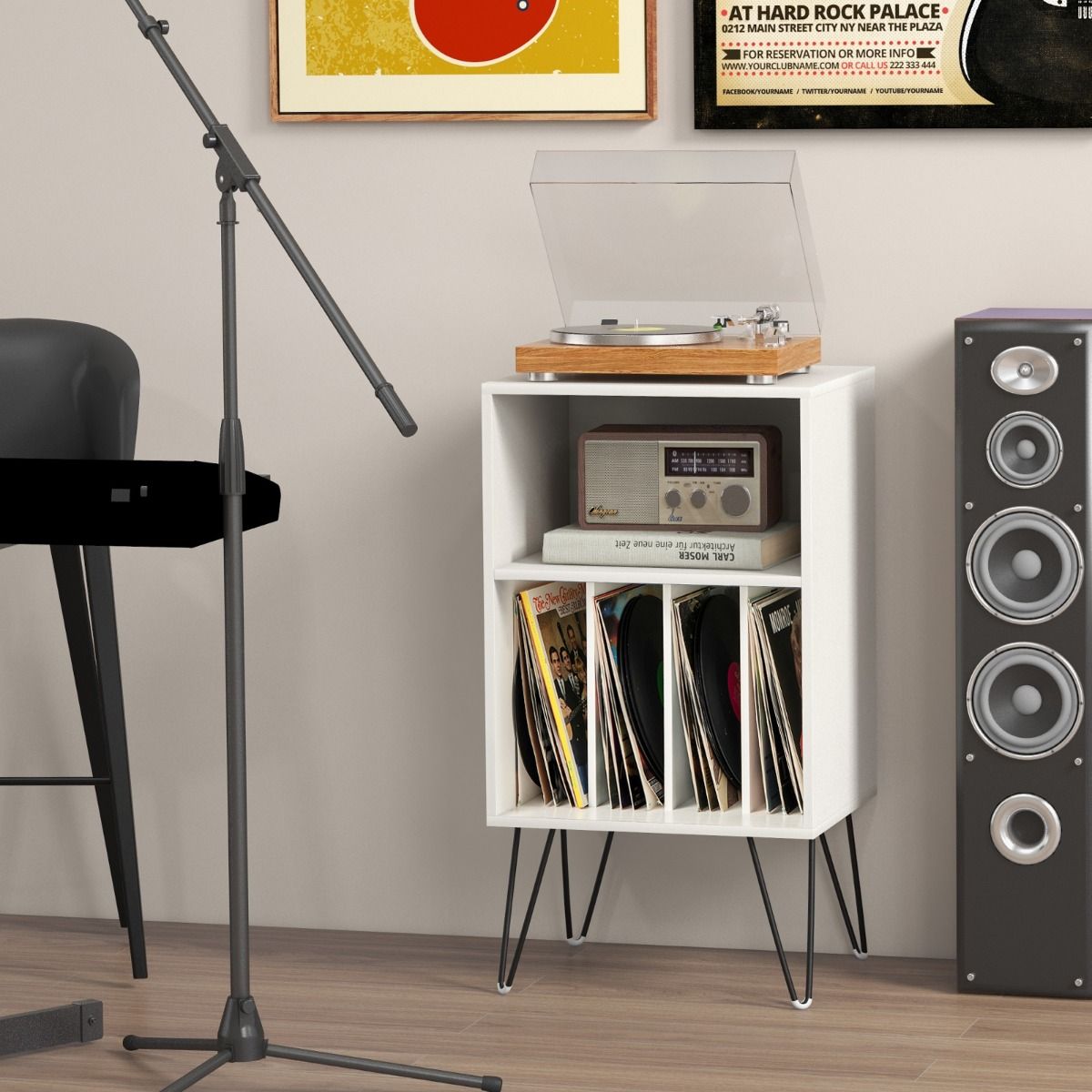 Coast Plattenspieler-Ständer – 3-stöckiger Vinyl-Aufbewahrungstisch – mit Ladestation – weiß
