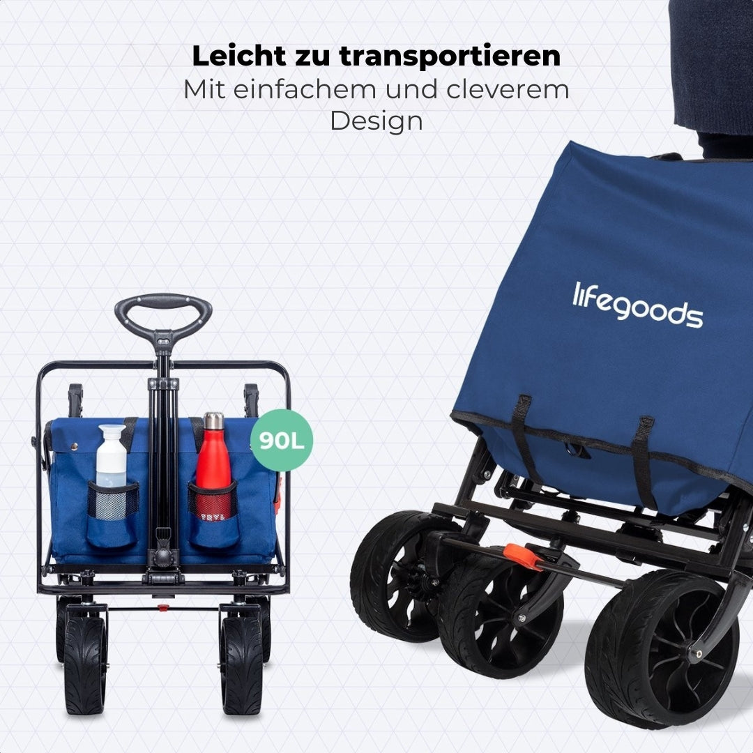 LifeGoods Wagon - faltbar - bis zu 120KG - 90L - waschbares Polyester - 120x80cm - Blau