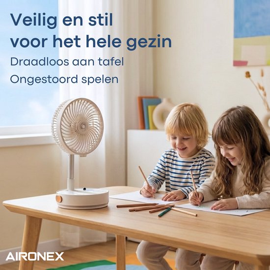 Aironex faltbarer, tragbarer Ventilator – Leiser Tisch- und Standventilator – USB-aufladbar und kabellos mit LED-Licht – Kompakter Mini-Ventilator für Schreibtisch, Schlafzimmer, Zuhause, Büro und Camping – Ventilatoren