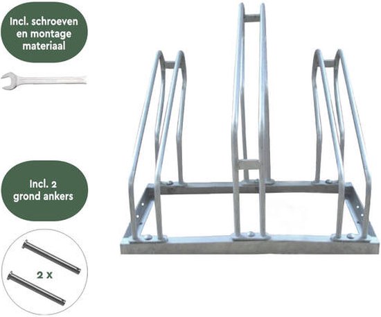 BRASQ Fahrradständer für 3 Fahrräder – Fahrradständer – Fahrradhalterung für den Boden, inklusive Befestigungsmaterial – Silber