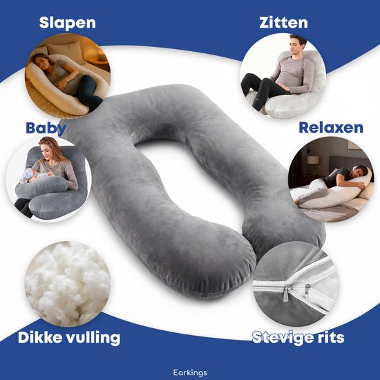 Earkings Schwangerschaftskissen für den Seitenschlaf – Dunkelgrau – 140 x 80 cm