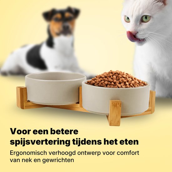 Jake and Jacky Fressnapf Katze und Hund Keramik - Fressnäpfe doppelt mit Ständer - Trinknapf - 2x 400 ml - Grau
