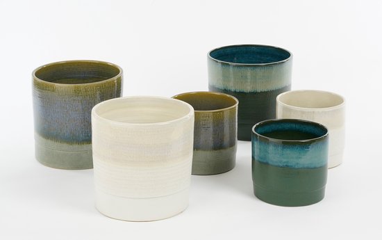 Mica Decorations Olof Blumentopf - H20 x Ø22 cm - Terrakotta - Dunkelblau