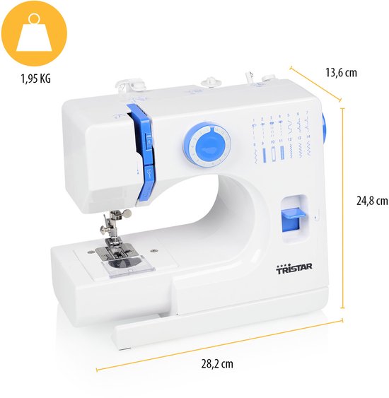 Tristar SM‑6003 Nähmaschine – 14 Stiche – Automatischer Einfädler & Freiarm – LED-Beleuchtung – Inklusive Zubehör – Für Anfänger