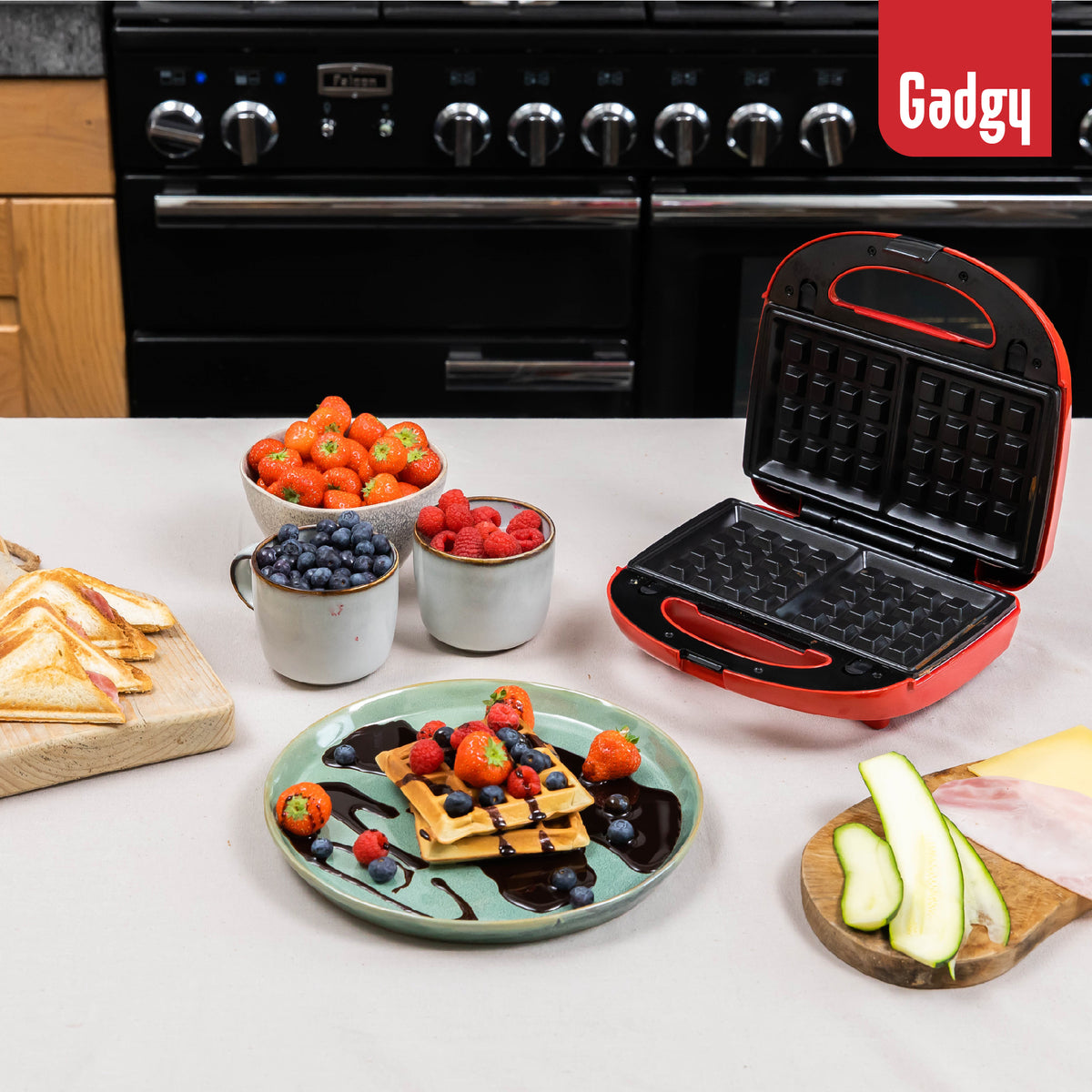 Gadgy Toasti-Gerät - Waffeleisen - Grillgerät - 3 in 1 - austauschbare Platten - Toasti-Eisen - 800 Watt
