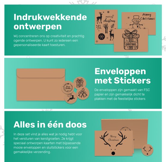 Giftmas - Weihnachtskarten - Grußkarten - 36 Stück - Mit Umschlägen und Aufklebern - 10x15cm - Braun