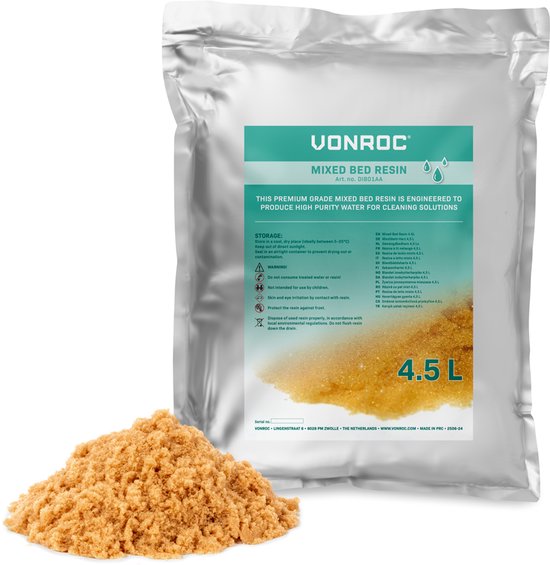 VONROC Premium-Mischbett-Harz – Nachfüllbeutel – 4,5 l – Für den VONROC DI-Reinwasserfilter DI501XX und kompatibel mit ähnlichen DI-Filtersystemen