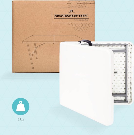 LifeGoods Zusammenklappbarer Tisch - 60x120cm - Campingtisch - Wetterfest - Klapptisch - Weiß