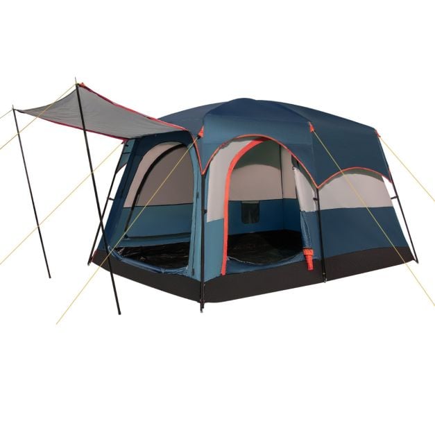 Coast 6-Personen-Campingzelt mit 2 Schlafbereichen und Trennwand – Familienzelt mit Regenschutz und Vordach – Blau