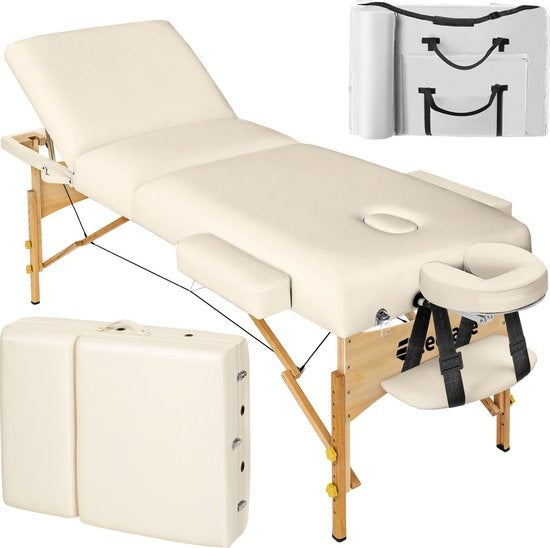 tectake - Massageliege mit 10 cm hoher Matratze + Tragetasche Behandlungstisch Massageliege - beige - Behandlungsliege - inkl. Aufbewahrungstasche - faltbar