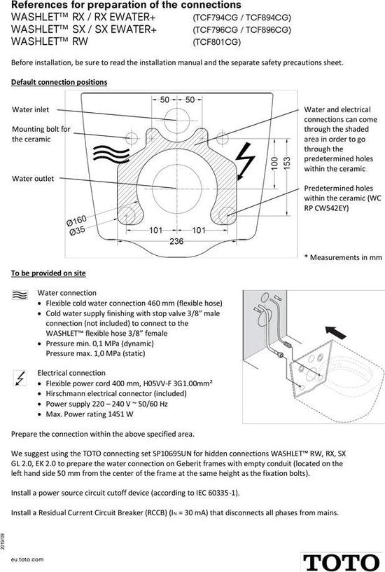 Toto Europe Rw Toilettensitz mit unterer Dusche Tcf801Cg