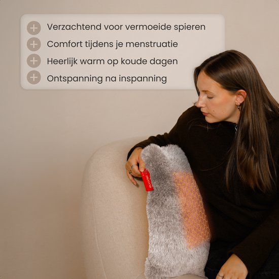 Auronic Wärmekissen - Teddy - 45x45 - Kabellos - Wiederaufladbar - Elektrisches Kissen - Infrarot - Taupe