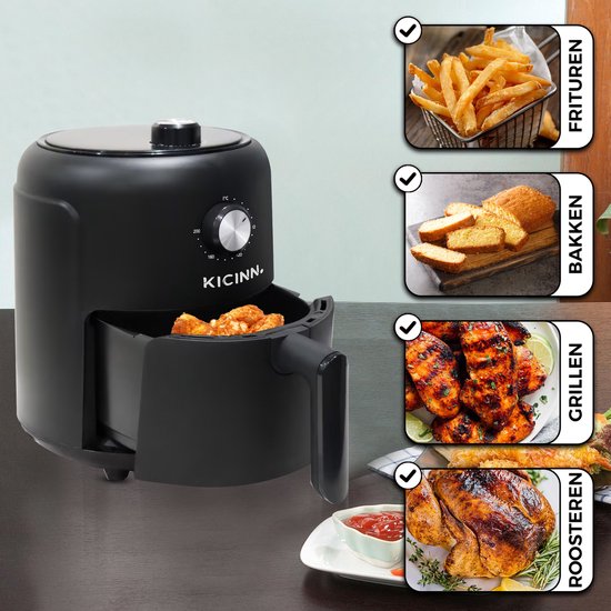 Kicinn Airfryer - Airfryer XL - Heißluftfritteuse - 3 Liter - 1000 Watt - Schwarz