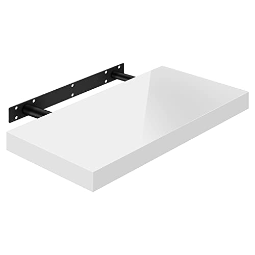 Woltu Schwebendes Wandregal Premium - Wandregal aus Holz Weiß - 40 x 22,8 x 3,8 cm
