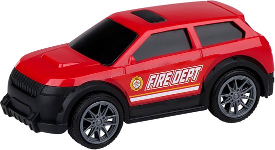 Eddy Toys Feuerwehrwagen-Set, 3-teilig – Feuerwehrwagen-Set mit Anhänger, Hubschrauber und Feuerwehrauto – Spielzeugauto, Hubschrauber und Feuerwehrauto mit Licht und Sound – Feuerwehr – Rot