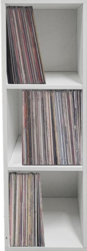VDD Schallplattenschrank mit 3 Fächern - weiß - 34x34x104 cm
