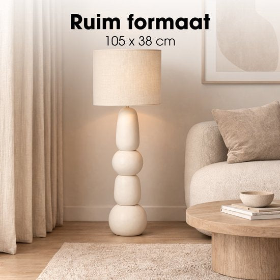 Mica Decorations - Menko Stehlampe für das Wohnzimmer – Mit Lampenschirm – 105 x ⌀38 cm – 60 W, E27, IP20 – Creme