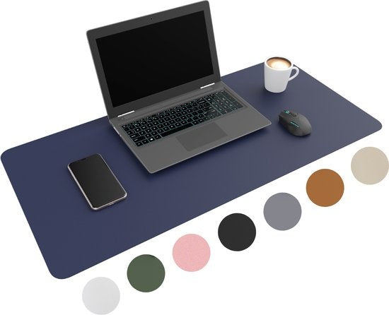 WURK Professionelle Schreibtischunterlage aus Kunstleder - Schreibtisch-Organizer - Schreibtischzubehör - Mauspad XXL- Inklusive Kabelclip - 80x40 - Blau