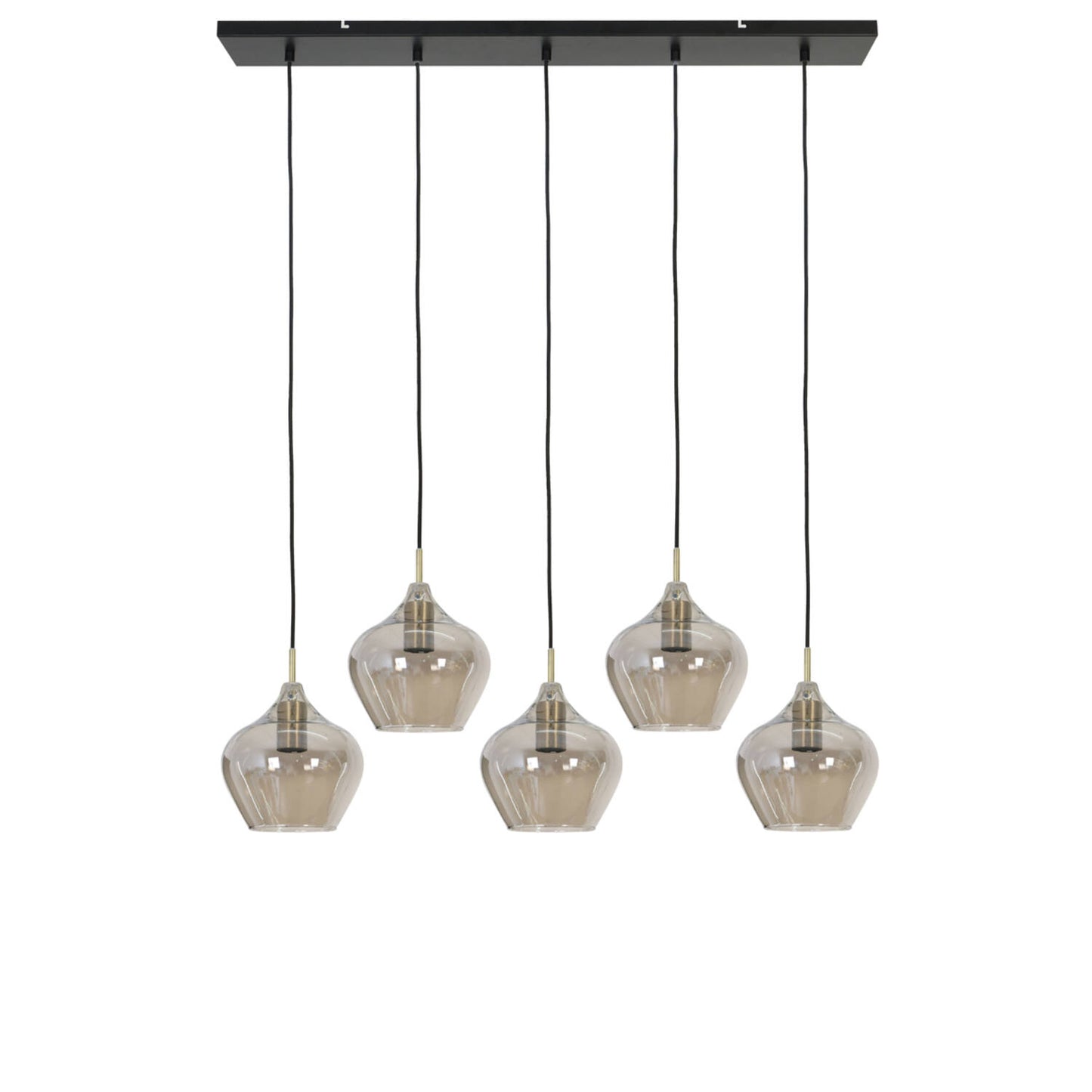 Licht & Wohnen Pendelleuchte RAKEL - 5 Lichter - Glas Ø20 cm - Rechteckig - Antik Bronze + Rauch - Eleganter Vintage Stil