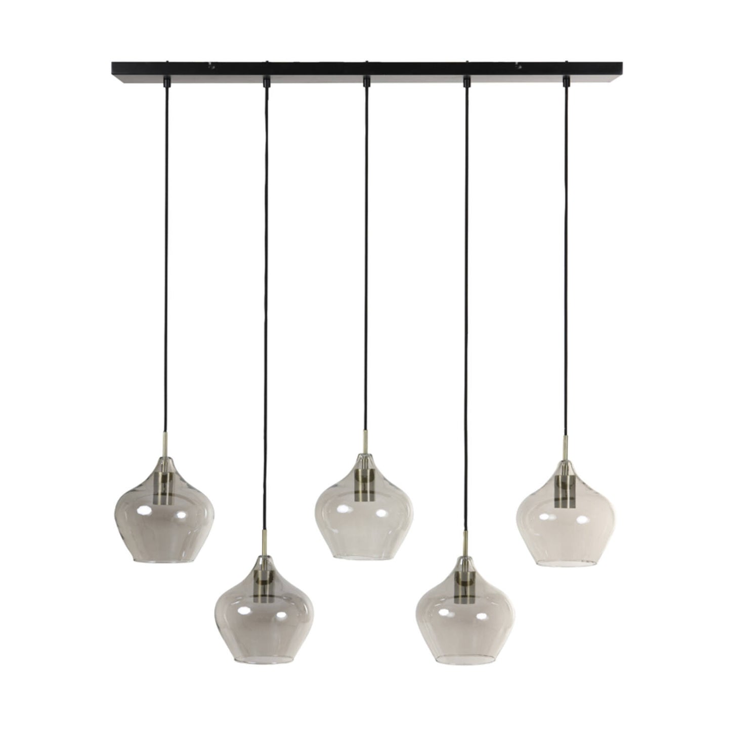 Licht & Wohnen Pendelleuchte RAKEL - 5 Lichter - Glas Ø20 cm - Rechteckig - Antik Bronze + Rauch - Eleganter Vintage Stil