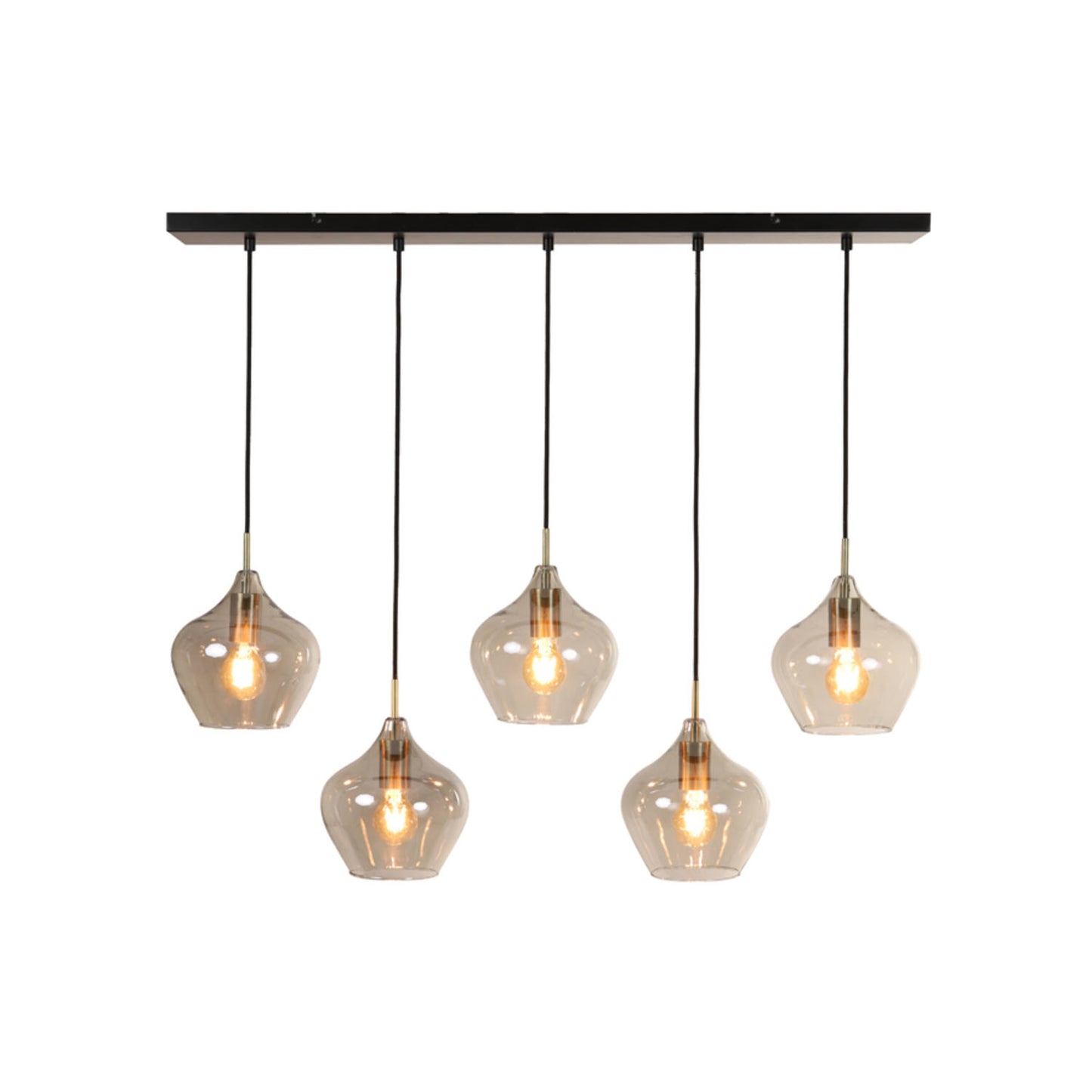 Licht & Wohnen Pendelleuchte RAKEL - 5 Lichter - Glas Ø20 cm - Rechteckig - Antik Bronze + Rauch - Eleganter Vintage Stil