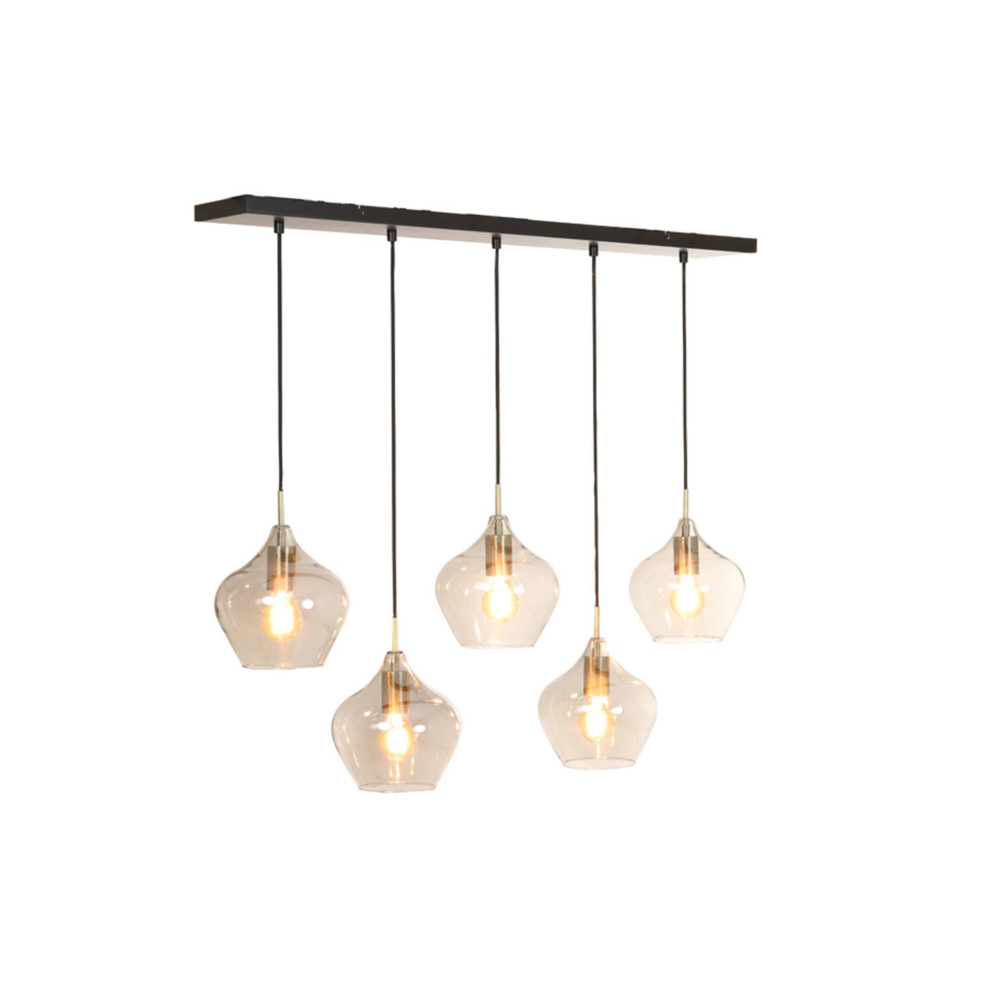 Licht & Wohnen Pendelleuchte RAKEL - 5 Lichter - Glas Ø20 cm - Rechteckig - Antik Bronze + Rauch - Eleganter Vintage Stil