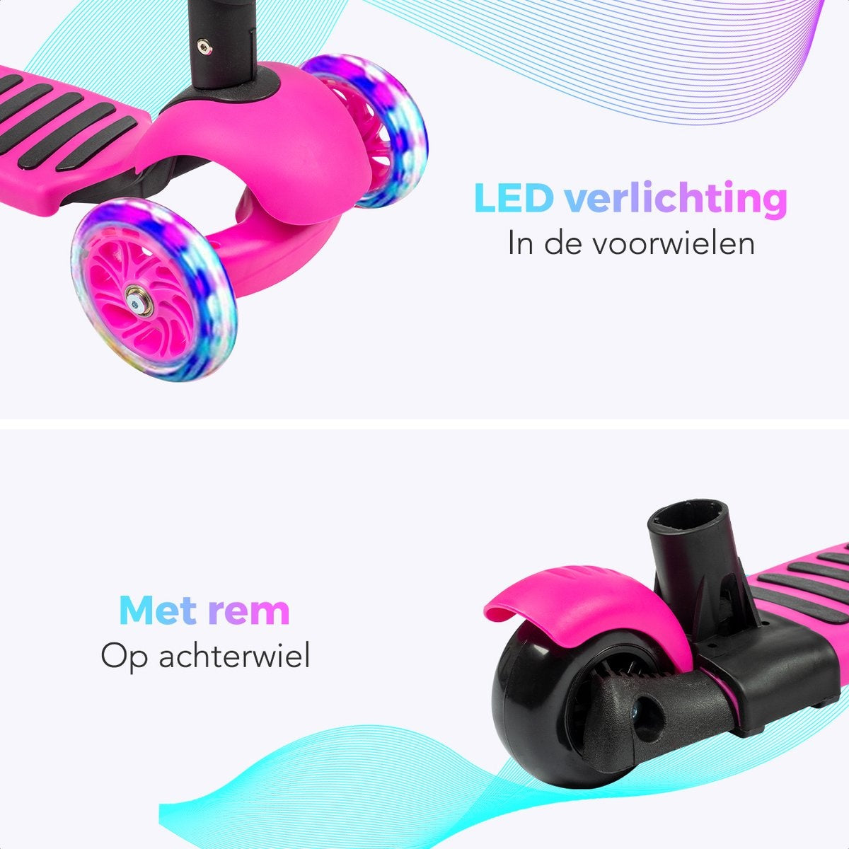 LifeGoods MultiRider - Kinderroller mit Lenker - 3 -8 Jahre - Jungen/Mädchen - 3 leuchtende Räder - Pink