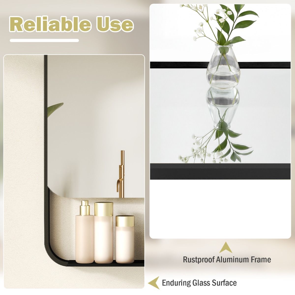 Coast LED-Badezimmerspiegel mit Ablage – Antibeschlagfunktion – einstellbare Farbtemperatur – schwarz – 88,5 x 50 cm