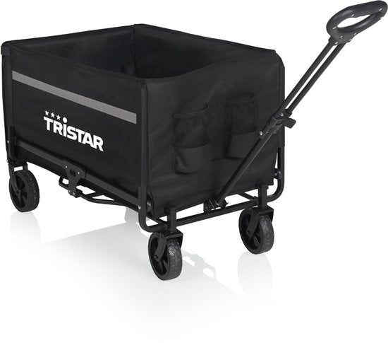 Tristar Klappbarer Handwagen – 120 l – 100 kg Tragkraft – Stahl – Lenkrollen – Zusammenklappbarer Handwagen mit Ladeklappe – inkl. wasserdichter Schutzhülle – kompakt – Festival – HC‑0917