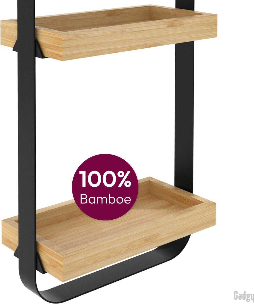 Gadgy Wandregal Metall Holz Schwarz - Wandkasten mit 2 Holzböden - Wandregal - Wanddekoration Industriell - Wanddekoration - 50x24 cm
