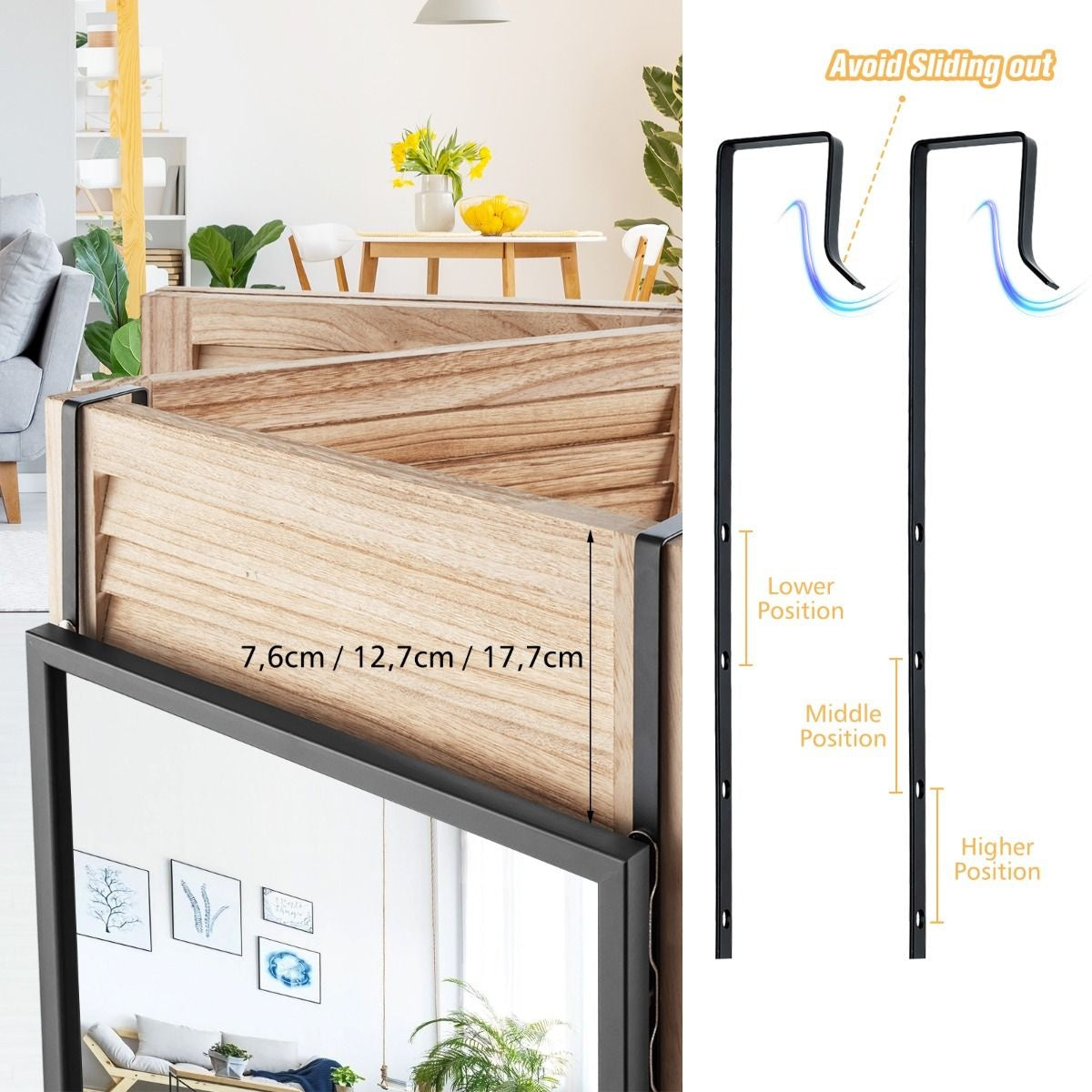 Coast Wandspiegel - Höhenverstellbar - Schwarz - 107cm x 36,5cm