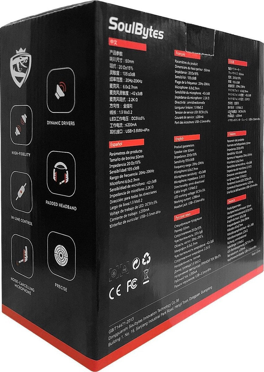 SoulBytes S12 RGB Over-Ear-Kopfhörer - Gaming-Headset mit Stereo-Mikrofon - Multi-Plattform - Schwarz