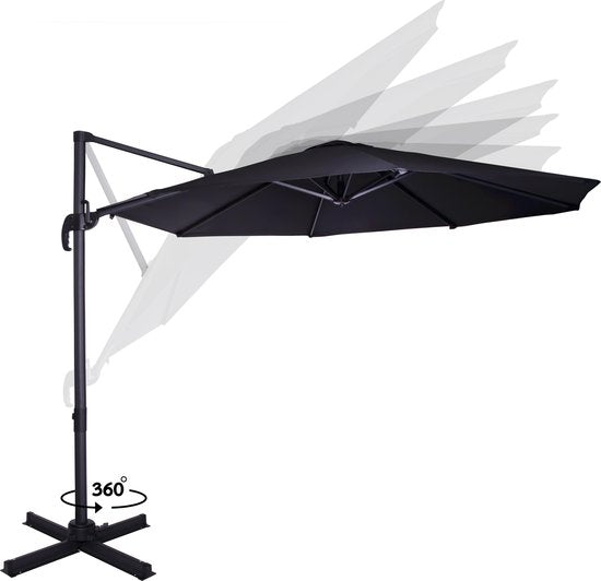 VONROC Premium Floating Parasol Bardolino Ø300cm - Inkl. Kreuzfuß & Schutzhülle - Runder Sonnenschirm - 360° drehbar - Neigbar - UV-beständiges Tuch - Schwarz