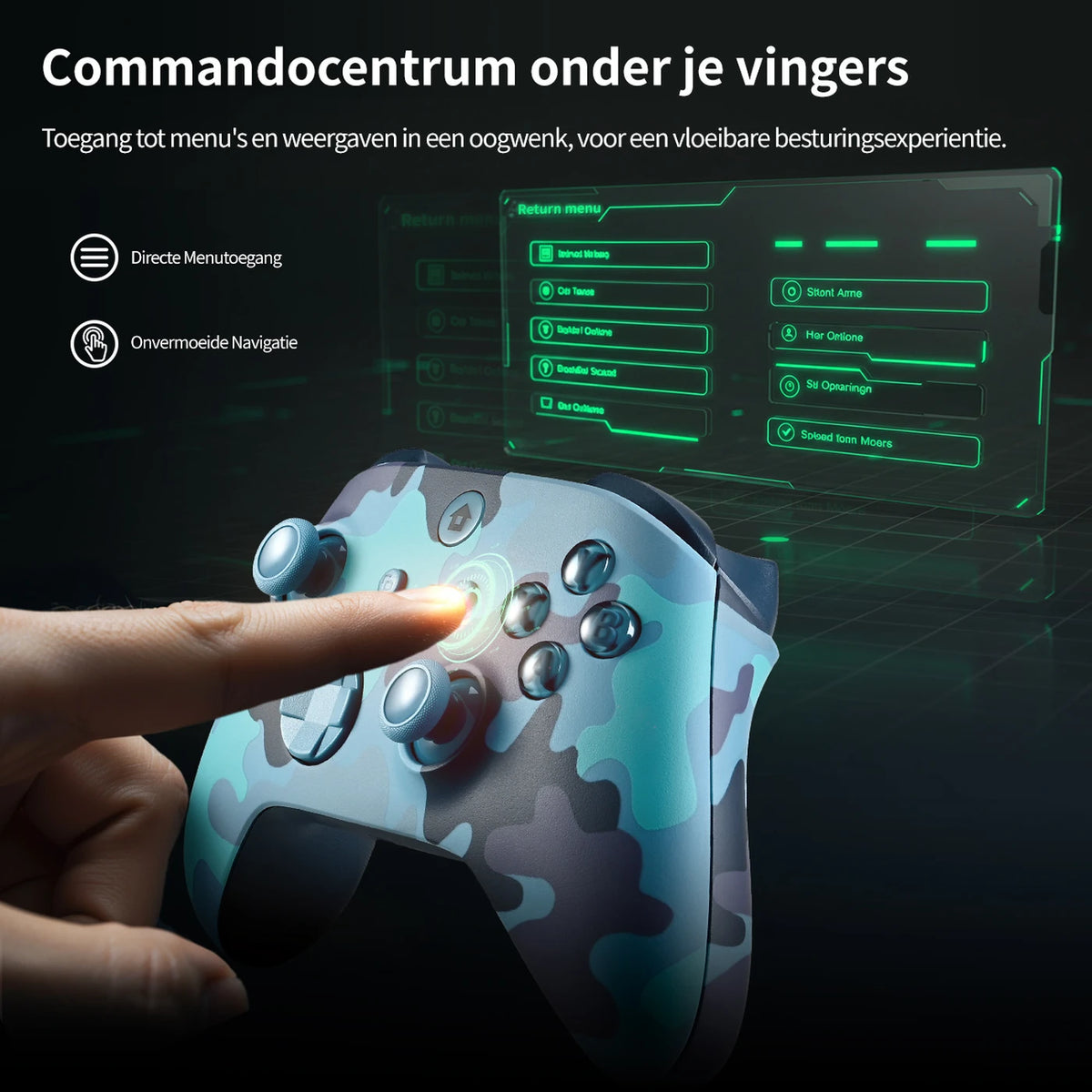 Rexsun WR007 Kabelloser Gamecontroller – Camouflage-Blau – 2,4 GHz, Xbox One/PC, Vibrationsfunktion