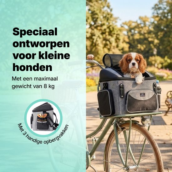 Jake und Jacky Hunde-Fahrradkorb – Fahrradkorb für den Hund vorne – Hunde-Fahrradkorb – Autositz für Hunde – Kleine Hunde bis max. 8 kg – 39 x 28 x 34 cm
