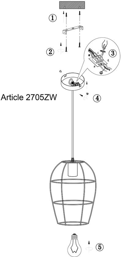 Hängeleuchte Minimalics 2705ZW – Schwarz, höhenverstellbar von 35 cm bis 185 cm, skandinavisches Design, mit E27-Fassung, von der Marke Mexlite, aus Metall, Kunststoff und Elektronik