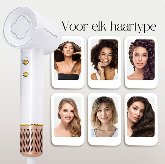 Sansbeauté® Haartrockner mit Diffusor - Locken - 110.000 U/min - Ionen-Haartrockner mit Bürste - 3 Stufen - 3 Aufsätze - Reisehaartrockner - Coolshot - Haartrockner mit Diffusor - Haartrockner - 2000W - EssentiaPRO®