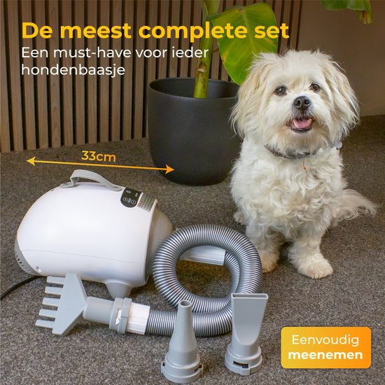 Nuvance - Hundehaartrockner - Wassergebläse Hund - 2100W - mit 3 Aufsätzen - Hundetrockner - Wassergebläse für Hunde - einstellbare Leistung - Hundeföhn - Weiß