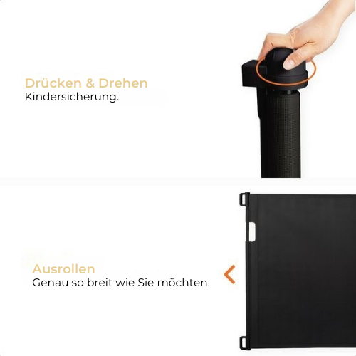 Goliving - Roll-up Treppentor - Kindertor - 10-150 cm - Aluminiumrahmen - Schwarz