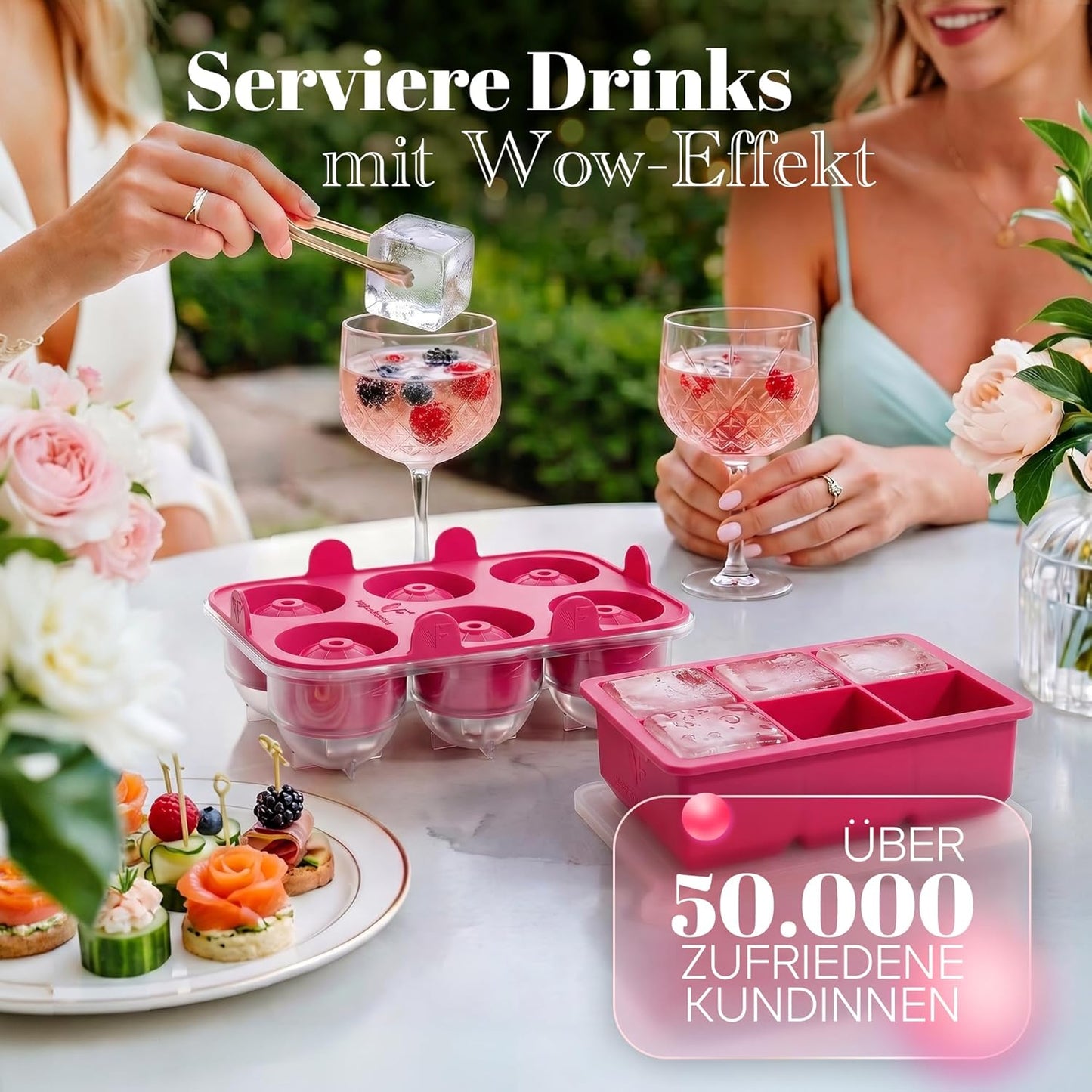 Neighbour's Friend Eiswürfel- und Eiskugelform-Set – Rosa – XXL – Silikon