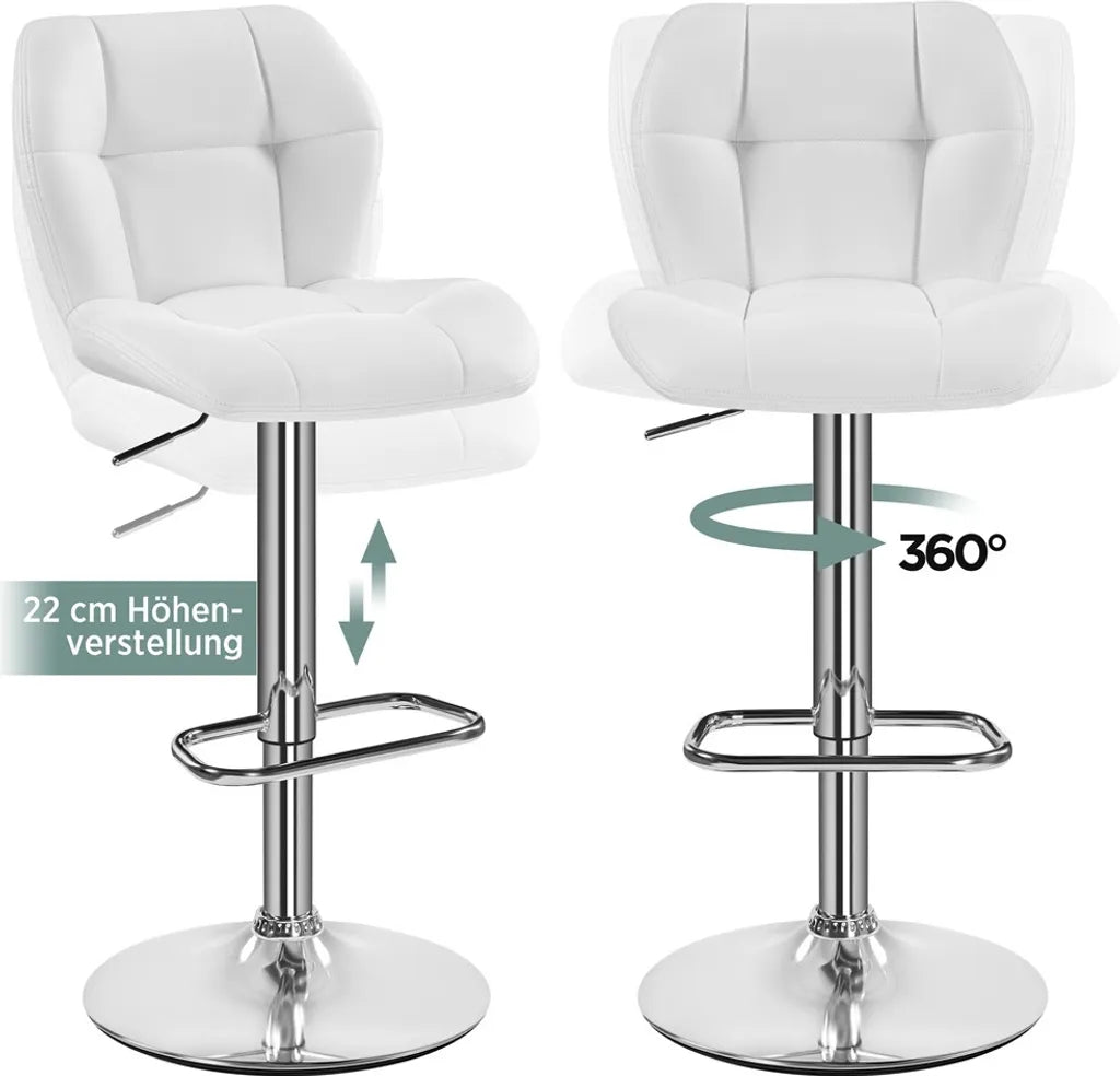 Yaheetech Barhocker-Set, 2er-Set – Weiß – Verstellbare, um 360° drehbare Barhocker mit Rückenlehne und Fußstütze