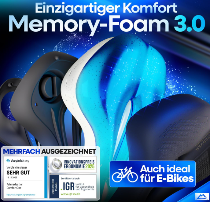 NextCover Fahrradsattel – Schwarz – 26 x 18 x 10 cm – Memory-Schaum, ergonomisch