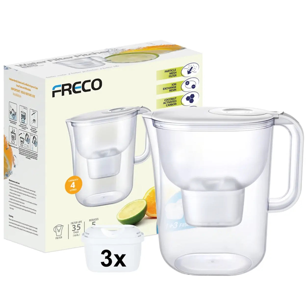 Freco Bluetech Wasserfilterkanne – 4 l – LCD-Timer – 3 Filter
