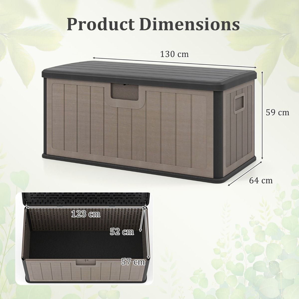 Coast Gartenbox – Kissenbox 378 Liter – Wasserdicht – Mit abschließbarem Deckel – Schwarz und Braun