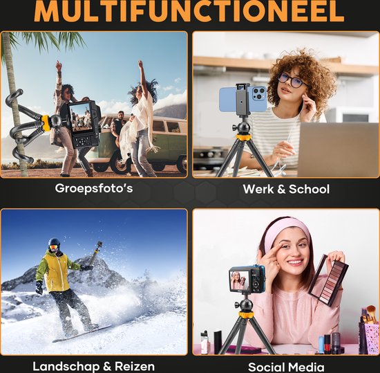 Studio ME Telefonstativ - 25 cm - Stativ Smartphone - Flexibel - Kamerastativ - Schwarz - Gorillapod - Telefonhalterung - Inkl. Bluetooth-Fernbedienung - Stativ Iphone - Stativ Telefon